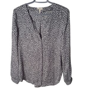 Joie Moema Grey/White Heart‎ Print 100% Silk Blouse Size Small